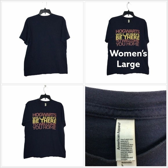 Harry Potter L Large 12 - 14 Top Tee T-Shirt Top Navy Hogwarts Short Sleeve EUC - Picture 1 of 5